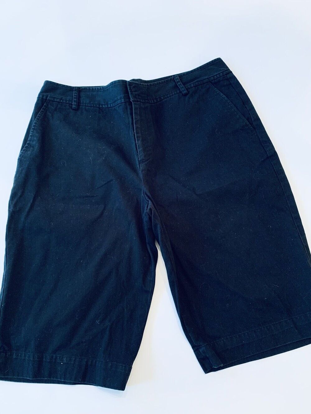 Size 10 Chaps Women's Black 100% Cotton Chino Shorts 12" Inseam
